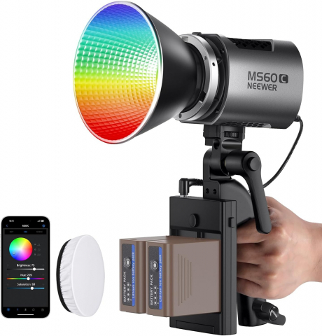 Panouri Led - Proiector profesional LED, RGB Neewer MS60C, putere 65W, temperatura culoare 2700-6500K, baterii si incarcator incluse