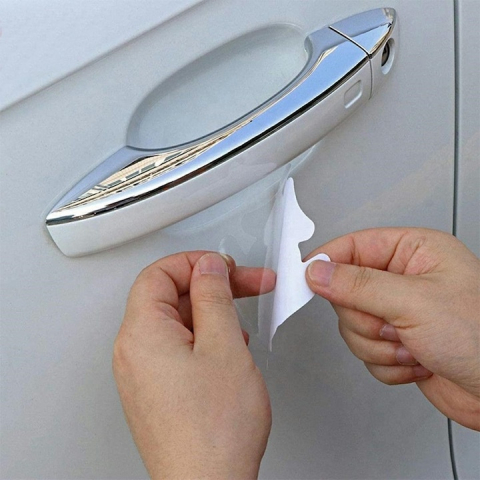 Protectii manere usi auto transparente 85 x 95 mm, set 4 folii autoadezive, folie protectie caroserie, universale, rezistente la zgarieturi [1]