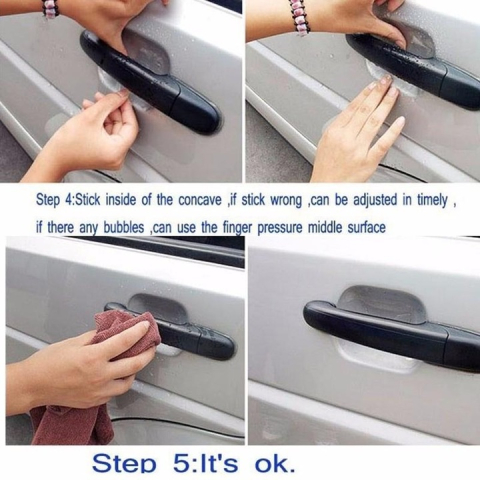 Protectii manere usi auto transparente 85 x 95 mm, set 4 folii autoadezive, folie protectie caroserie, universale, rezistente la zgarieturi [5]