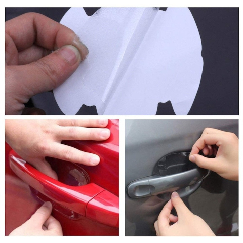 Protectii manere usi auto transparente 85 x 95 mm, set 4 folii autoadezive, folie protectie caroserie, universale, rezistente la zgarieturi [10]