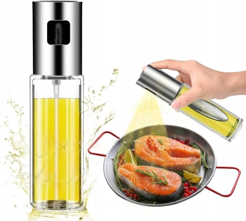 Pulverizator spray pentru ulei, otet, reutilizabil, din sticla/otel inoxidabil, capacitate 100 ml, 18 x 4 cm, argintiu [13]