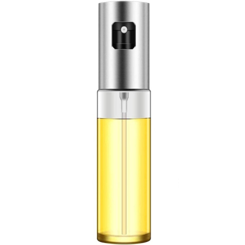 CASA & GRADINA - Pulverizator spray pentru ulei, otet, reutilizabil, din sticla/otel inoxidabil, capacitate 100 ml, 18 x 4 cm, argintiu