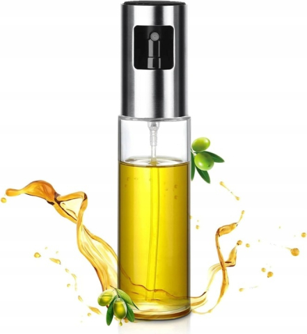 Pulverizator spray pentru ulei, otet, reutilizabil, din sticla/otel inoxidabil, capacitate 100 ml, 18 x 4 cm, argintiu [9]