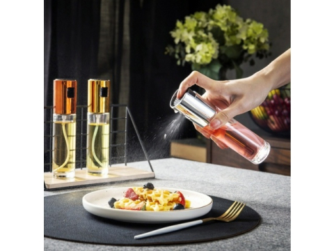 Pulverizator spray pentru ulei, otet, reutilizabil, din sticla/otel inoxidabil, capacitate 100 ml, 18 x 4 cm, argintiu [16]