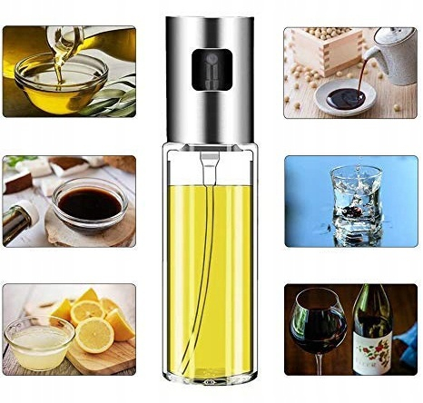 Pulverizator spray pentru ulei, otet, reutilizabil, din sticla/otel inoxidabil, capacitate 100 ml, 18 x 4 cm, argintiu [12]