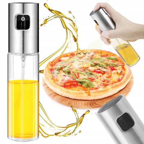 Pulverizator spray pentru ulei, otet, reutilizabil, din sticla/otel inoxidabil, capacitate 100 ml, 18 x 4 cm, argintiu [4]