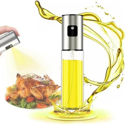 Pulverizator spray pentru ulei, otet, reutilizabil, din sticla/otel inoxidabil, capacitate 100 ml, 18 x 4 cm, argintiu [1]