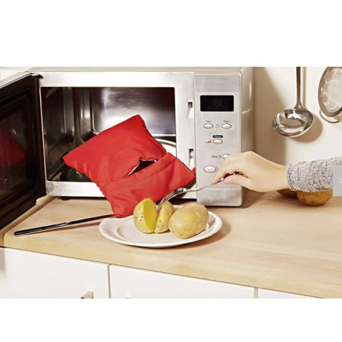 Punga magica pentru coacerea cartofilor la cuptorul cu microunde, reutilizabila, poliester, rosie, 26 x 19 cm, ideala pentru cartofi, porumb si legume Aceasta punga magica pentru microunde permite pre [7]