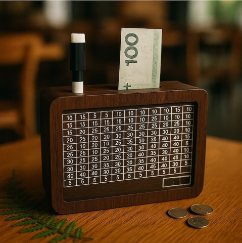 Pusculita din lemn, economisire bani, 2000 euro, pentru copii si adulti, 17.5 x 12.7 x 6.5 cm, maro [5]