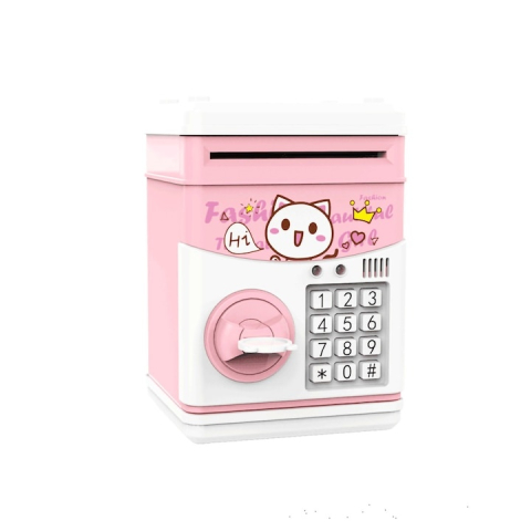 Pusculita electronica pentru copii, model pisica, tip ATM cu cod PIN, lumini si sunete, economisire bani, roz, 16 x 11 x 10 cm [7]