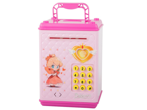 Pusculita pentru copii, tip seif, cu cod PIN, plastic, 18.5 x 13 x 11 cm, roz [11]