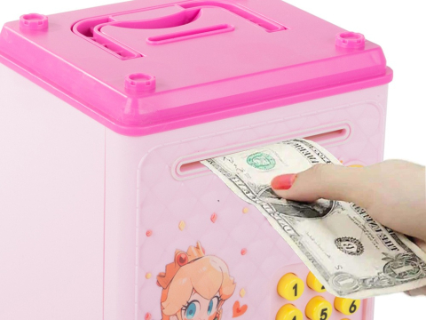 Pusculita pentru copii, tip seif, cu cod PIN, plastic, 18.5 x 13 x 11 cm, roz [3]