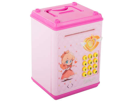 Alte jucarii copii - Pusculita pentru copii, tip seif, cu cod PIN, plastic, 18.5 x 13 x 11 cm, roz
