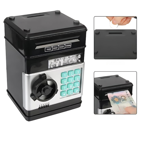 Pusculita tip bancomat cu pin si efecte sonore, model negru, jucarie educativ-interactiva pentru gestionarea banilor, dezvoltare financiara pentru copii [3]