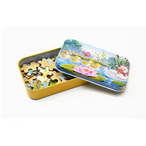 Puzzle 60 de Piese din Lemn in Cutie Metalica, Model Ratuste, Dezvoltare Abilitati Cognitive, 22.5x13.5 cm, Multicolor [1]