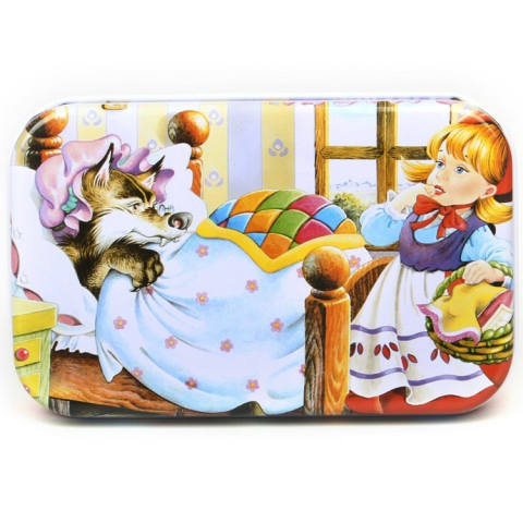 Puzzle 60 de Piese din Lemn in Cutie Metalica, Model Scufita Rosie,Dezvoltare Abilitati Cognitive, 22.5x13.5 cm, Multicolor [3]