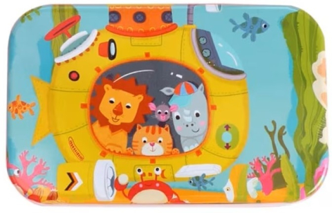 JOCURI ȘI JUCĂRII - Puzzle din lemn multicolor 22.5 x 13.5 cm, 60 piese, model submarin cu animale, joc educativ pentru copii, dezvoltarea atentiei si coordonarii