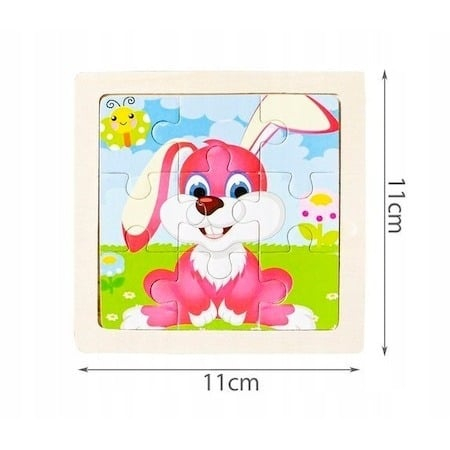 Puzzle educativ cu suport din lemn, set 4 modele animale, 11 x 11 cm, 9 piese fiecare, joc de logica si asociere pentru copii 3+ ani [3]
