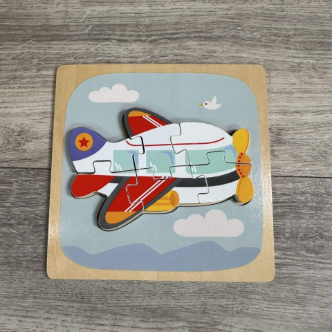 Puzzle multicolor 15 x 15 x 0,5 cm din lemn cu avion, 6 piese detasabile [4]