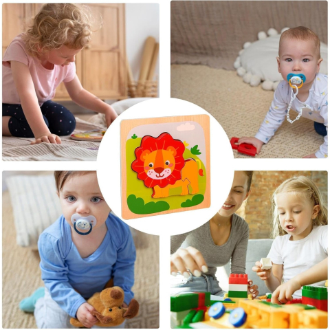 Puzzle multicolor 15 x 15 x 0,5 cm din lemn cu leu, 5 piese detasabile [3]