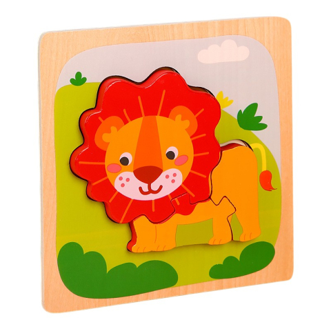 JOCURI ȘI JUCĂRII - Puzzle multicolor 15 x 15 x 0,5 cm din lemn cu leu, 5 piese detasabile