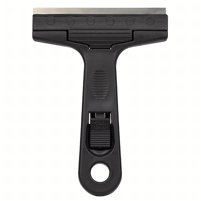 Alte articole auto - Racleta neagra 13,9 x 10,1 x 2,6 cm, lama metalica retractabila, maner ergonomic, pentru geamuri, plite vitroceramice, adeziv si reziduuri