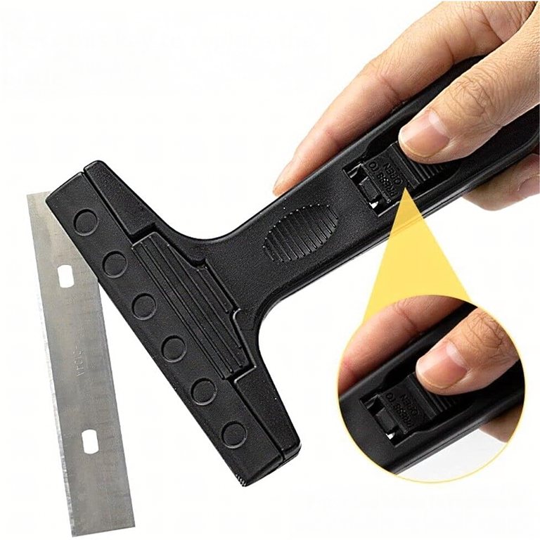 Racleta neagra 13,9 x 10,1 x 2,6 cm, lama metalica retractabila, maner ergonomic, pentru geamuri, plite vitroceramice, adeziv si reziduuri [5]