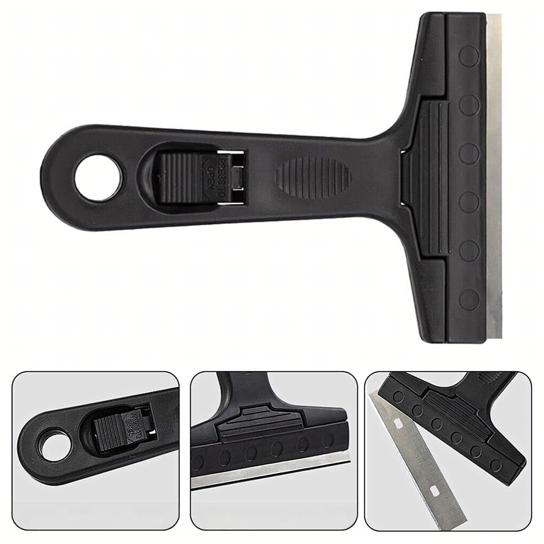 Racleta neagra 13,9 x 10,1 x 2,6 cm, lama metalica retractabila, maner ergonomic, pentru geamuri, plite vitroceramice, adeziv si reziduuri [4]