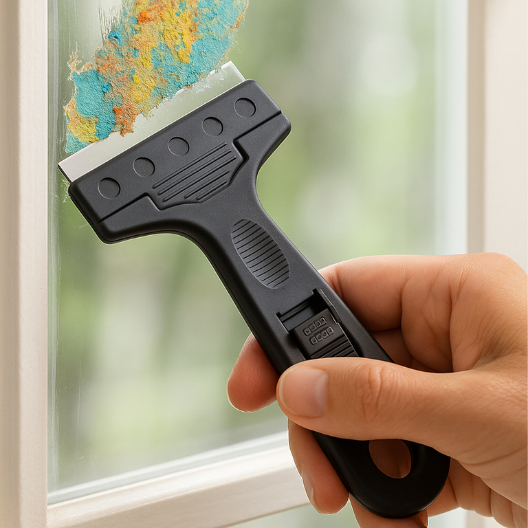 Racleta neagra 13,9 x 10,1 x 2,6 cm, lama metalica retractabila, maner ergonomic, pentru geamuri, plite vitroceramice, adeziv si reziduuri [6]