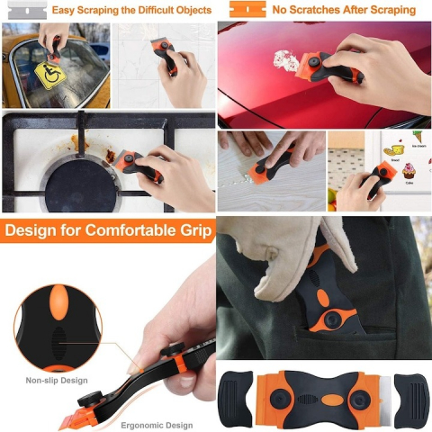Racleta pentru curatare universala, sticla, ceramica, plita cu inductie, 10.5 x 4.5 cm, metal/plastic, negru/portocaliu [4]