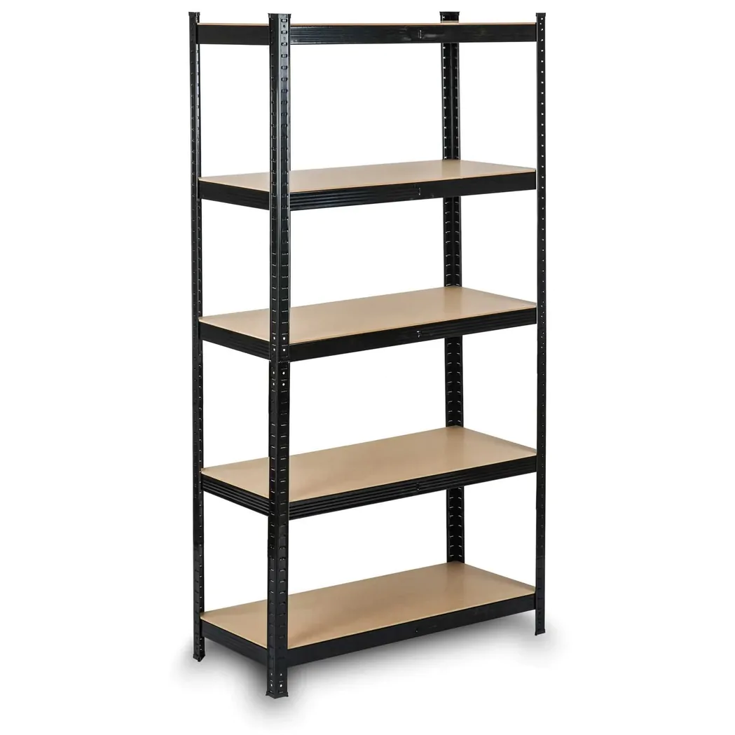 CASA & GRADINA - Raft metalic negru 150 x 75 x 30 cm, 5 polite MDF, capacitate 750 kg, 150 kg pe raft