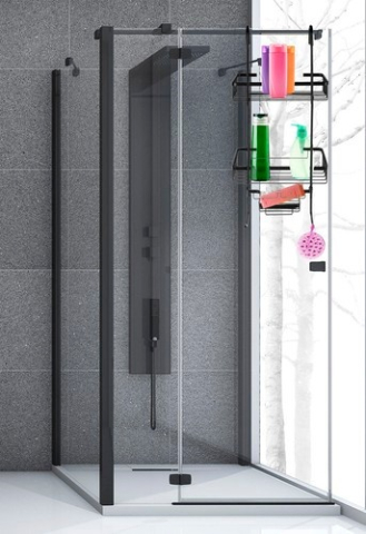 Raft suspendat negru 63 x 28,5 x 14 cm, 3 polite, aluminiu, fara gaurire, organizator pentru cabina de dus cu ventuza de stabilizare [6]