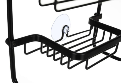 Raft suspendat negru 63 x 28,5 x 14 cm, 3 polite, aluminiu, fara gaurire, organizator pentru cabina de dus cu ventuza de stabilizare [2]