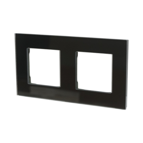 ELECTRONICE - Rama dubla pentru priza si intrerupator, sticla, 8.6 x 15.7 x 1 cm, negru