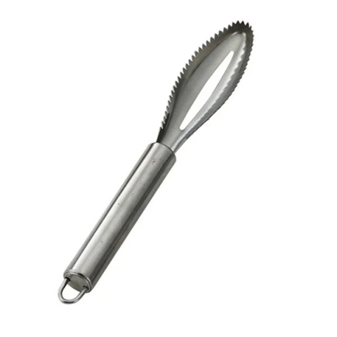 CASA & GRADINA - Razuitor pentru solzi de peste din otel inoxidabil, 24 x 3 cm, unealta profesionala pentru curatarea pestelui, maner ergonomic, gri