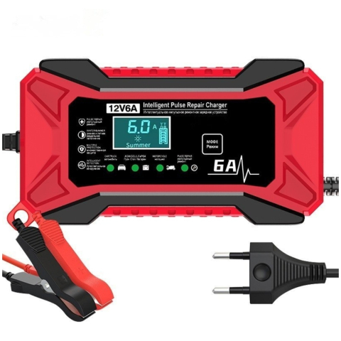 ARTICOLE AUTO - Redresor auto, afisaj LED, 6 A, 12 V, oprire automata, mod iarna/vara, carcasa ABS, negru/rosu, 77 x 55 x 138 mm