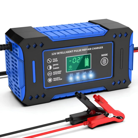 Redresoare auto - Redresor auto, multifunctional, 12 V, 6 A, afisaj LCD, negru/albastru