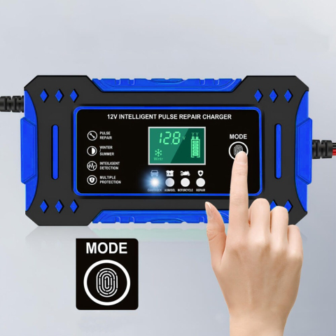 Redresor auto, multifunctional, 12 V, 6 A, afisaj LCD, negru/albastru [3]