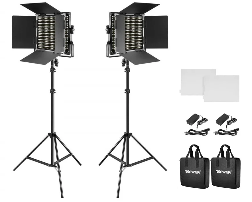 RESIGILATE - RESIGILAT - Kit 2 Panouri Neewer Bi Color 660 LED, trepiezi reglabili 200 cm, gentute transport incluse