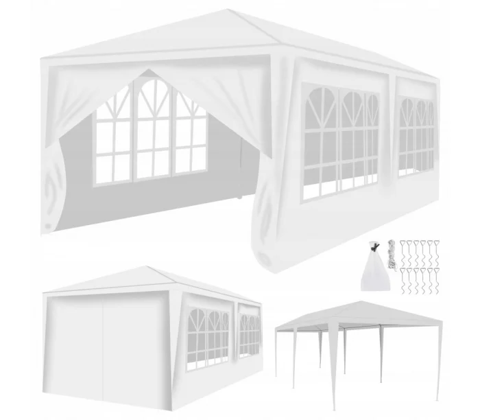 RESIGILAT - Pavilion de gradina,curte,evenimente 3x6m cu 6 pereti laterali cu ferestre - Alb, Dactylion [7]