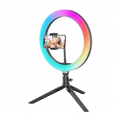 Ring Light - Lampa circulara LED 26 cm diametru,RGB, mini trepied extensibil inclus