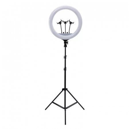 Ring Light - Lampa circulara LED 46 cm diametru,trepied 200 cm inclus si 3 suporti pentru telefon