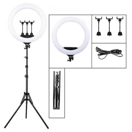 Lampa circulara LED 56 cm diametru,trepied 200 cm inclus,3 suporti telefon + telecomanda Bluetooth [4]