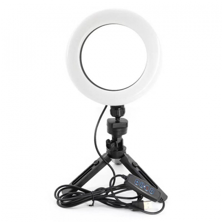 Ring Light - Lampa circulara LED 16 cm diametru,cap bila rotativ 360 grade + mini trepied extensibil