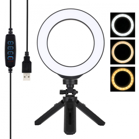 Lampa circulara LED 16 cm diametru,cap bila rotativ 360 grade + mini trepied extensibil [3]