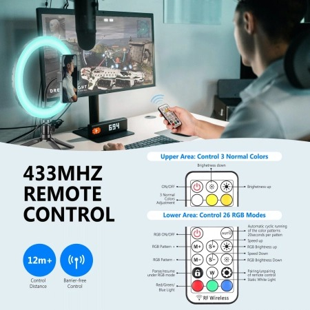 Lampa circulara LED 26 cm diametru RGB,1 telecomanda control,1 telecomanda Bluetooth + mini trepied [5]