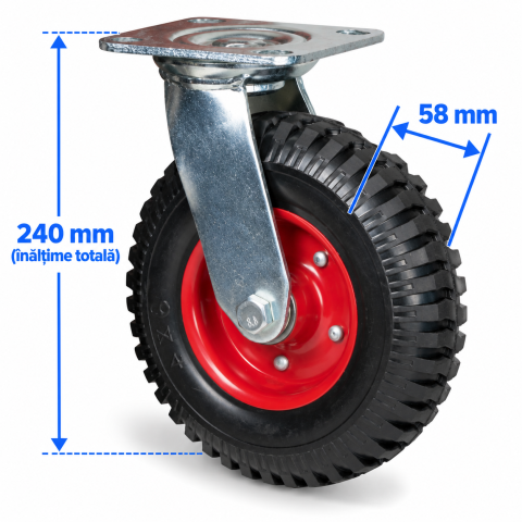 Roata pivotanta 200 mm, 235 kg, latime 58 mm, placa 115 x 100 mm, rulment dublu cu bile [3]