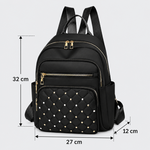 Rucsac dama negru 32 x 27 x 12 cm, format A4, model matlasat, 2 compartimente, 5 buzunare [1]