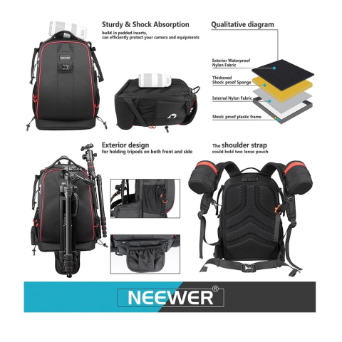 Rucsac foto profesional impermeabil pentru aparat DSLR, mirrorless si accesorii, compartimente modulare, protectie antifurt, negru [3]