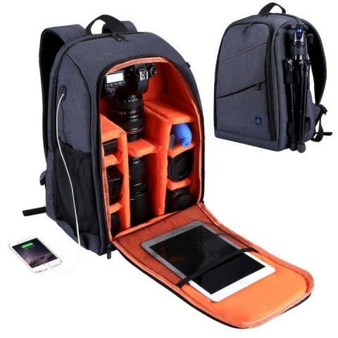 Rucsac pentru camera, echipament foto, impermeabil, 43 x 30 x 19.5 cm, gri/portocaliu [2]